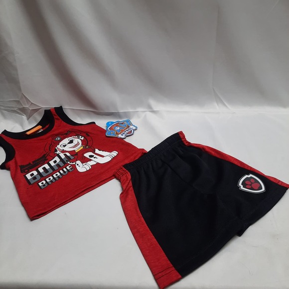 NWT Nickelodeon Born Brave Paw Patrol 2 piece Red Black Top and Short Set  12 M - Picture 2 of 5